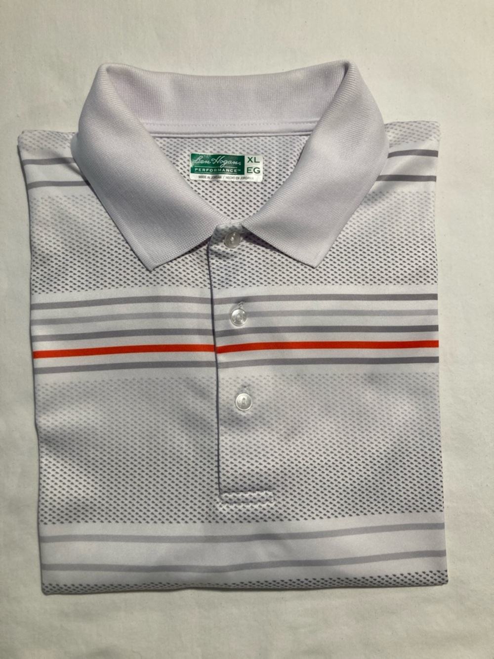 Ben Hogan White Polo with Orange & Gray Stripe Accents (Item No. C13)